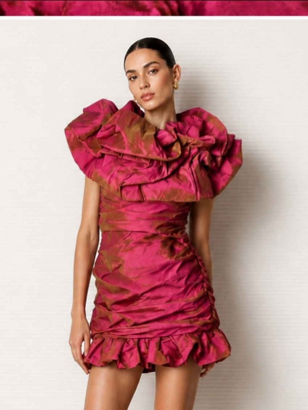 EVER NEW Petite Pink Iridescent Ruffle Mini Dress Magenta Green Party Cocktail 8